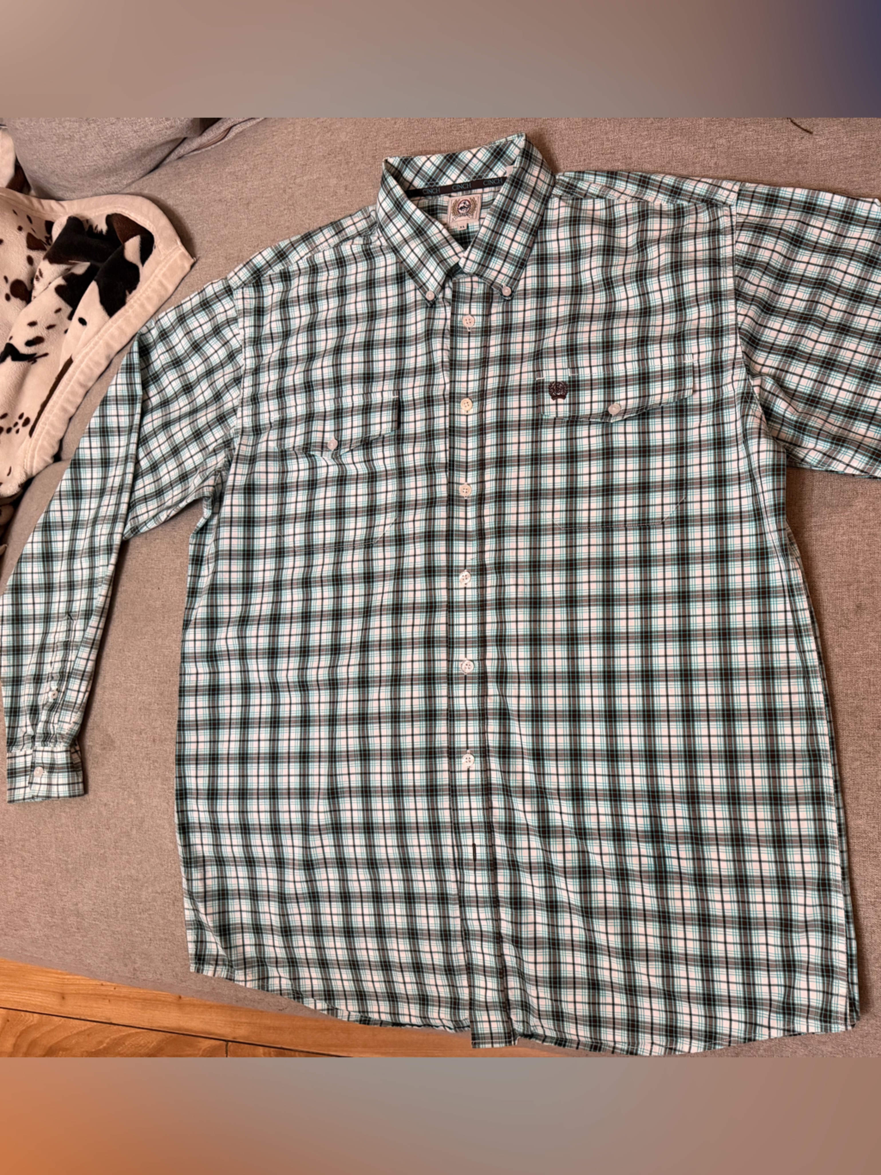 Cinch Green And White Plaid Button-Down Shirt